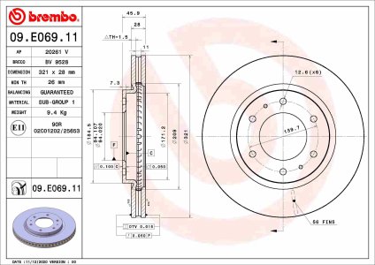 Tarcza hamulcowa BREMBO 09.E069.11 4615A223 MITSUBISHI PAJERO SPORT III 15 przód