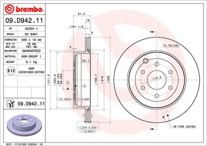 Tarcza hamulcowa BREMBO 09.D942.11 4704230200 MERCEDES 470 X-KLASA 17- tył