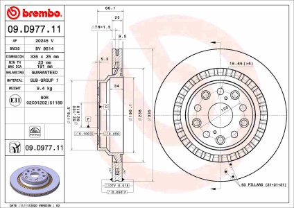 Tarcza hamulcowa BREMBO 09.D977.11 4243150110 LEXUS LS 17- tył