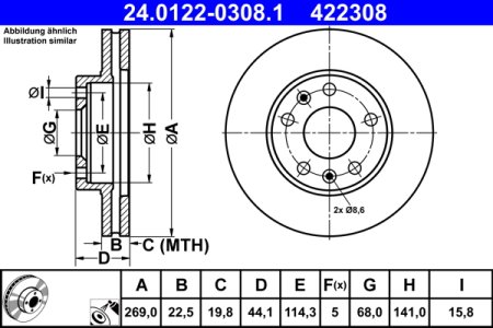 Tarcza hamulcowa ATE 24.0122-0308 402061715R RENAULT MEGANE IV 15- przód