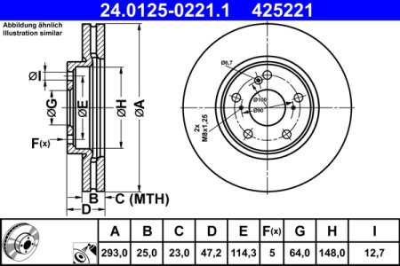 Tarcza hamulcowa ATE 24.0125-0221 45251T7WA02 HONDA HR-V 15- przód