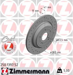 Tarcza hamulcowa ZIMMERMANN 250.1397.52 1936154 FORD FOCUS III RS 2,3 AWD 15- tył