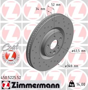 Tarcza hamulcowa ZIMMERMANN 450 5225 52 LR083647 RANGE ROVER EVOQUE 11-19 PRZÓD