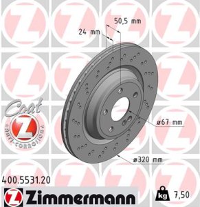 Tarcza hamulcowa ZIMMERMANN 400553120 2314230512 MERCEDES R231 SL-KLASA  12- tył