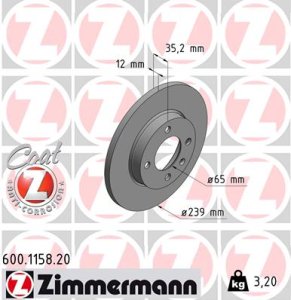 Tarcza hamulcowa ZIMMERMANN 600.1158.20 321615301
