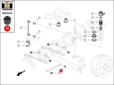 Silentblok drążka wzdłużnego TEDGUM 00225413 93BB5K896AC