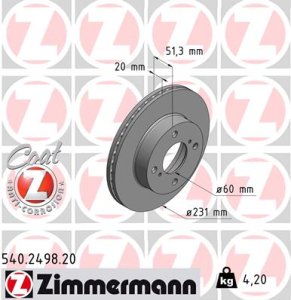 Tarcza hamulcowa ZIMMERMANN 540.2498.20 55311M68K10