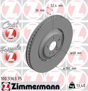 Tarcza hamulcowa ZIMMERMANN 100 3363 75 4H0615301AA AUDI A8  09- PRZÓD