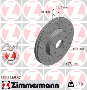 Tarcza hamulcowa ZIMMERMANN 530 2469 52 26300AL000 SUBARU LEGACY VI 15- PRZÓD