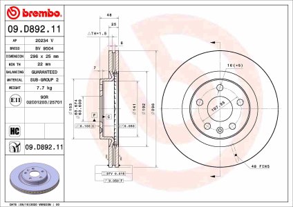 Tarcza hamulcowa BREMBO 09.D892.11 31471414 VOLVO XC40 17- przód