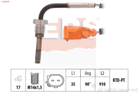 Czujnik temperatury spalin EPS 1.220.035 03G906088AG AUDI