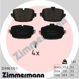 Klocki hamulcowe ZIMMERMANN 25998.170.1 4M0698451K AUDI A6 18- tył