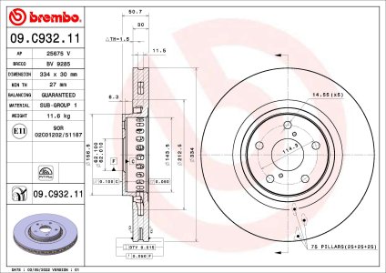 Tarcza hamulcowa BREMBO 09.C932.11 4351622010 LEXUS GS 05- przód
