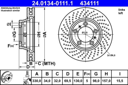 Tarcza hamulcowa ATE 24.0134-0111 9P1615301A PORSCHE 911 (991) 15- LP