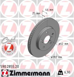 Tarcza hamulcowa ZIMMERMANN 590.2855.20 4351202390 TOYOTA COROLLA 18- przód