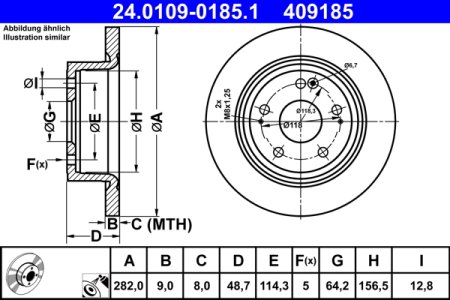 Tarcza hamulcowa ATE 24.0109-0185 42510T7WA02 HONDA HR-V 15- tył