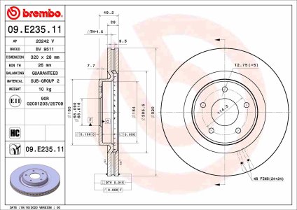 Tarcza hamulcowa BREMBO 09.E235.11 402063JA0A NISSAN PATHFINDER IV 14- przód