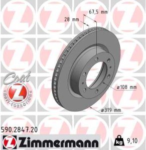 Tarcza hamulcowa ZIMMERMANN 590.2847.20 4351204052 TOYOTA HILUX VIII 15- przód