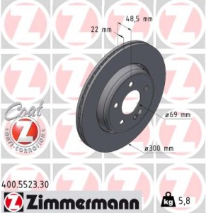 Tarcza hamulcowa ZIMMERMANN 400.5523.30 0004231812 MERCEDES W205 C-KLASA 14- tył