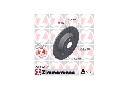 Tarcza hamulcowa ZIMMERMANN 250.1361.52 1405500 FORD MONDEO 07-14 tył