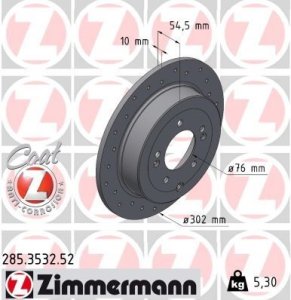 Tarcza hamulcowa ZIMMERMANN 285.3532.52 58411D7000 HYUNDAI TUCSON 15- tył