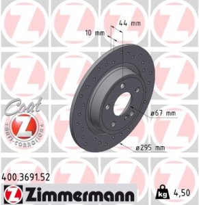 Tarcza hamulcowa ZIMMERMANN 400.3691.52 2464230112 MERCEDES W246 B-KLASA 11-18 tył