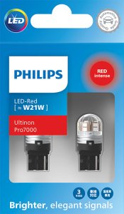 ŻARÓWKI PHILIPS LED ULTINON PRO7000 W21W CZERWONE RU70 12/24V 2SZT.