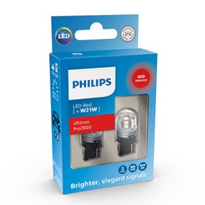 ŻARÓWKI PHILIPS LED ULTINON PRO7000 W21W CZERWONE RU70 12/24V 2SZT.
