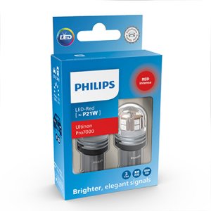 ŻARÓWKI PHILIPS LED ULTINOON PRO7000 P21W CZERWONE RU70 12/24V 2SZT.