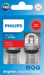 ŻARÓWKI PHILIPS LED ULTINOON PRO7000 P21W CZERWONE RU70 12/24V 2SZT.