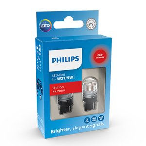 ŻARÓWKI PHILIPS LED ULTINON PRO7000 W21/5W CZERWONE RU70 12/24V 2SZT.