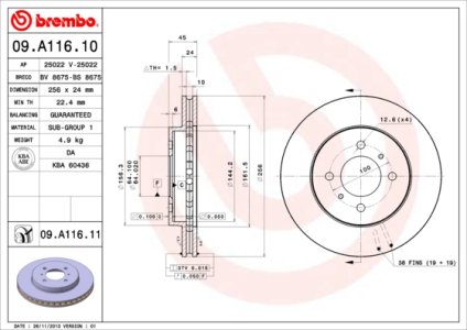 Tarcza hamulcowa BREMBO 09.A116.11 MR449771