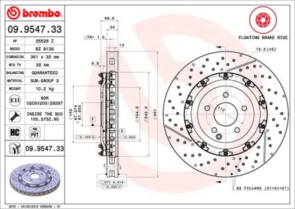 Tarcza hamulcowa BREMBO 09.9547.33 2094210112