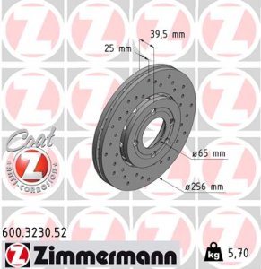 Tarcza hamulcowa ZIMMERMANN 600.3230.52 6N0615301E