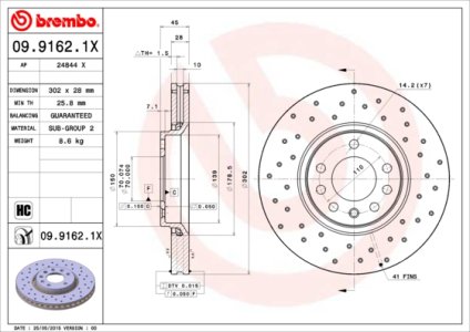 Tarcza hamulcowa BREMBO 09.9162.1X 0569004