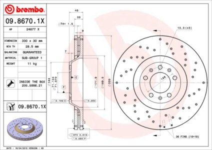 Tarcza hamulcowa BREMBO 0986701X 4246E0 PEUGEOT 407  04