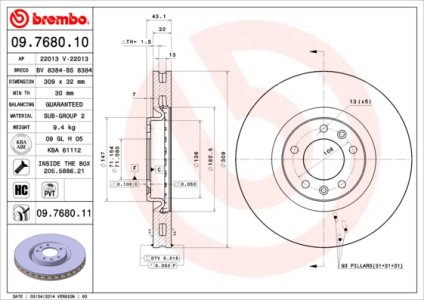 Tarcza hamulcowa BREMBO 09.7680.11 4246V5